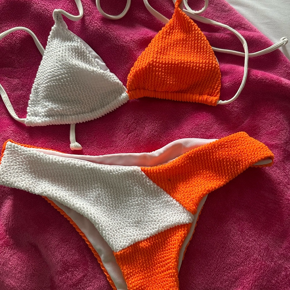 Orange and White Bikini Set